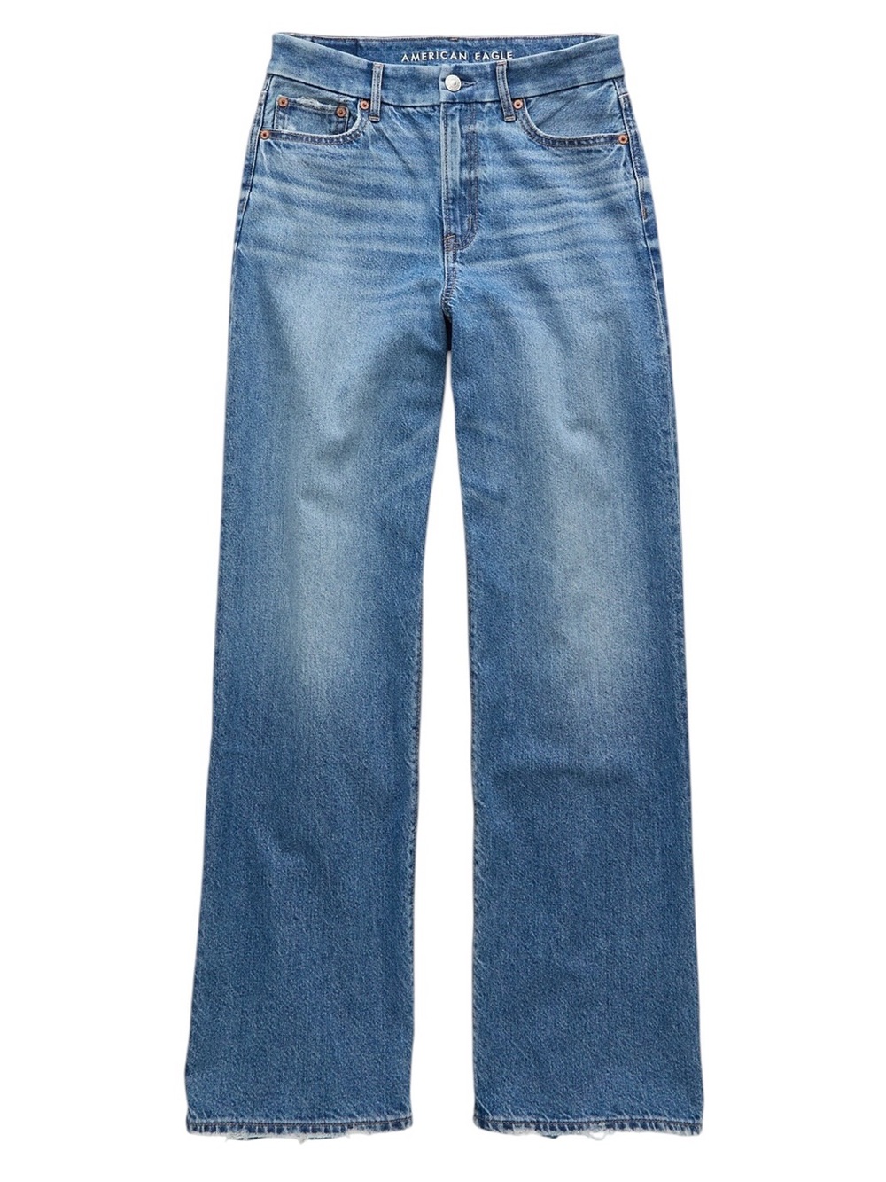 AE Curvy Super High-Waisted Baggy Straight Jean Blue Strands Size 10